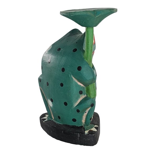 Vintage Wood Carved Frog Leaf Umbrella Folk Art Hand Painted - Picture 7 of 10